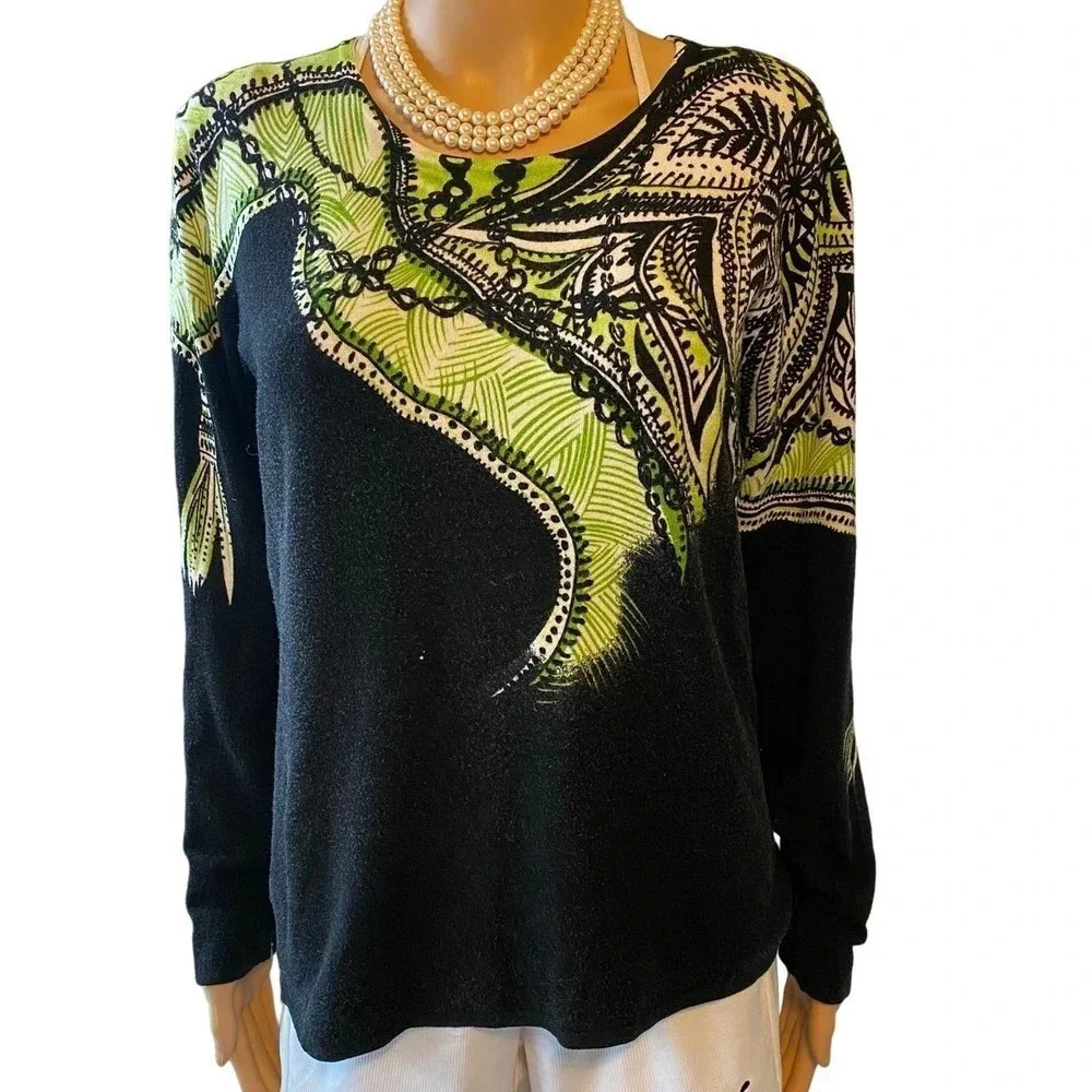 Pierri New York Artsy Print Art To Wear Soft Cozy Stretchy Sweater Women Size L